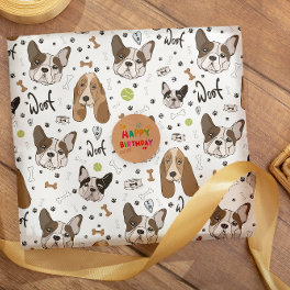Dog faces bones and paws seamless pattern wrapping paper