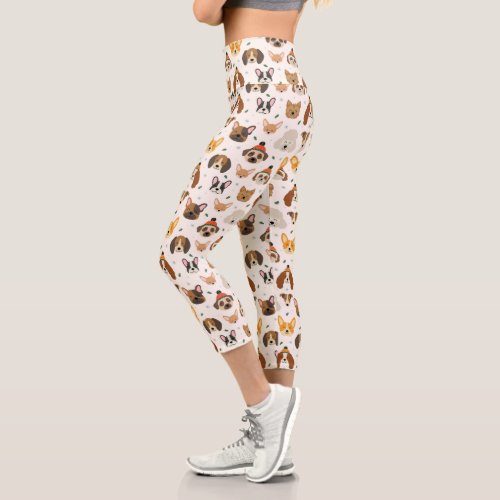 Dog Faces in Winter Hats Holiday Pattern Capri Leggings