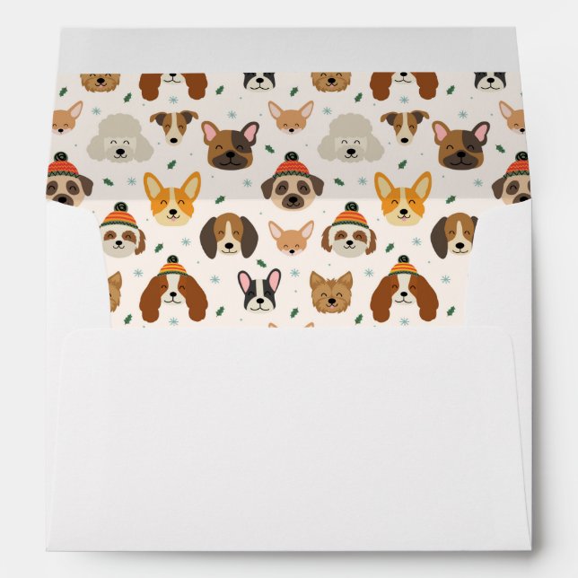 Dog Faces in Winter Hats Holiday Pattern Envelope (Back (Bottom))