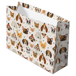 Dog Faces in Winter Hats Holiday Pattern Large Gift Bag