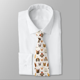 Dog Faces in Winter Hats Holiday Pattern Neck Tie