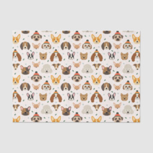 Dog Faces in Winter Hats Holiday Pattern Tissue Paper