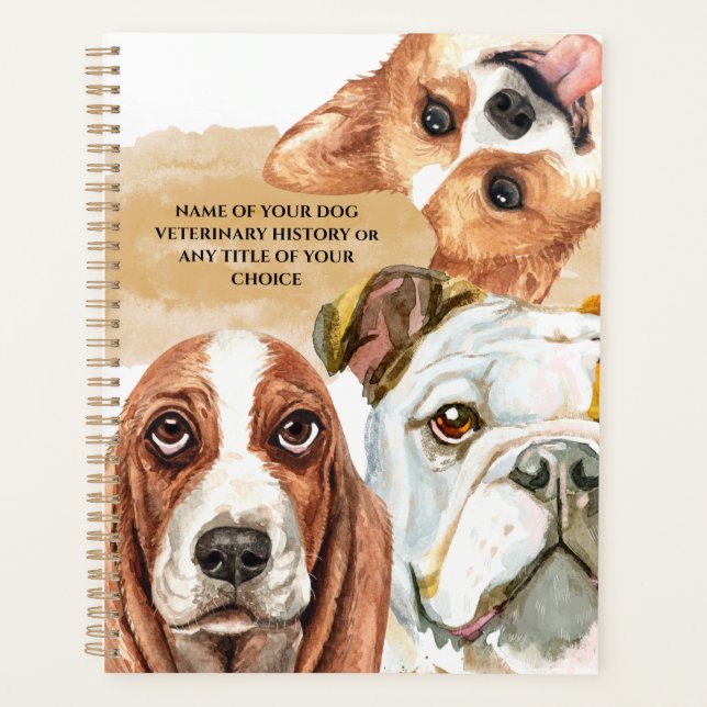 Dog faces realistic watercolor pets illustration planner (Front)