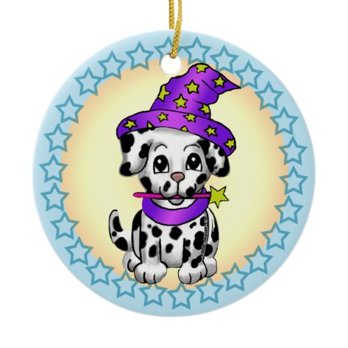 Dog fairy wizard  ceramic ornament