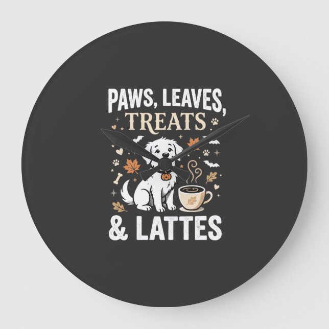 Dog Fall Latte Halloween Large Clock (Front)