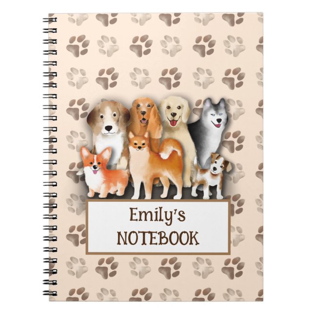 Dog family footprint pattern customizable name notebook (Front)