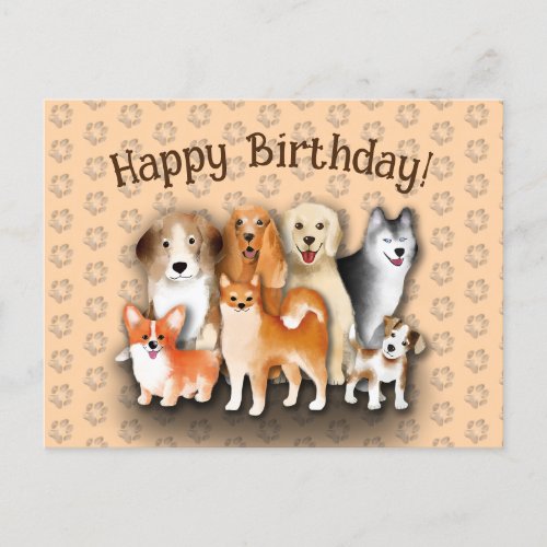 Dog Family Happy Birthday Dog Footprint Pattern Postcard
