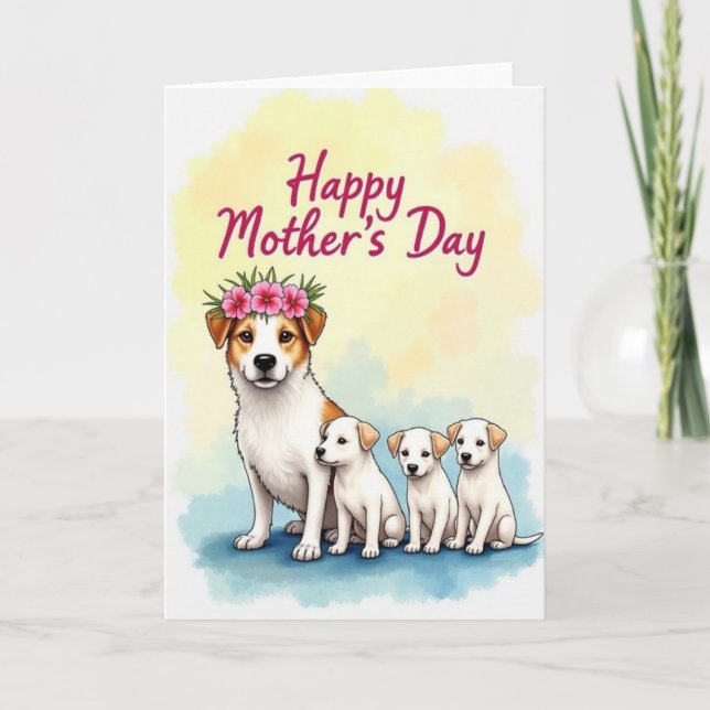 Dog Family Mothers Day Floral Card (Front)