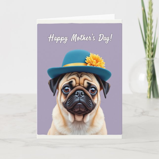 Dog Fedora Mothers Day Portrait Card (Front)