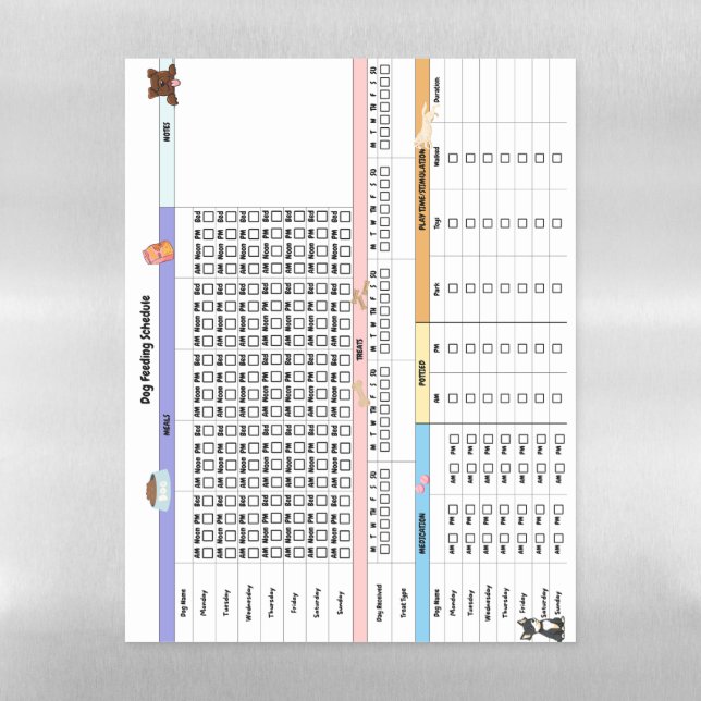 Dog Feeding Tracker, Dog Lover Gift, 11x8.5 Magnetic Dry Erase Sheet (Vertical)