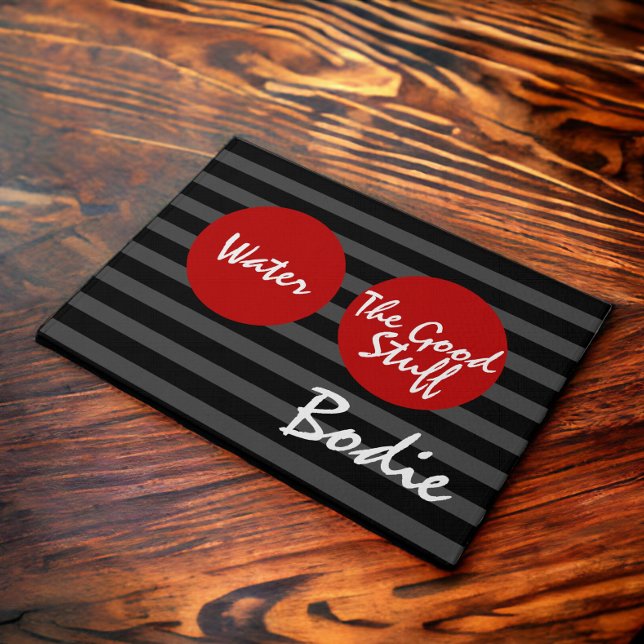 Dog Feeding Water Good Stuff Personalized Doormat (Dog or cat water and food mat, easy to personalize with their name. Pet themed mats from Ricaso)