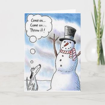 Dog Fetch With Snowman Holiday Card by Unique_Christmas at Zazzle