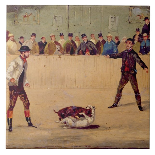 Dog Fighting (oil on paper) Tile (Front)