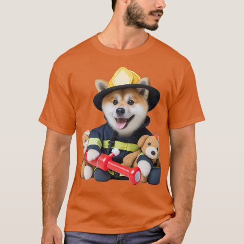 Dog Firefighter Rescuing Stuffed Animals T_Shirt