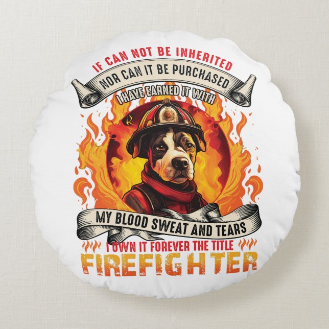 Dog Firefighter Round Pillow (Front)