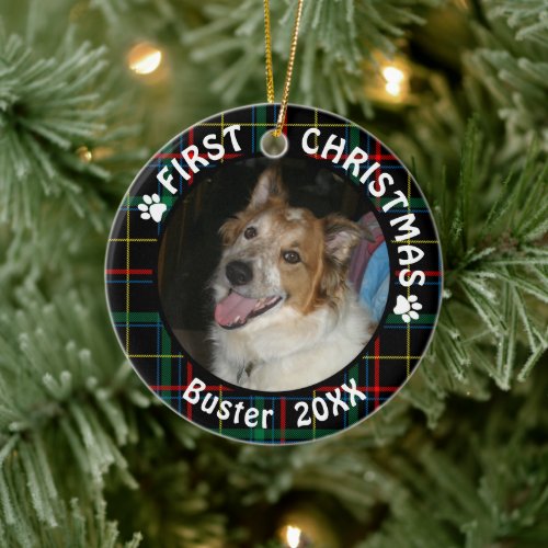 Dog First Christmas 2_Photo 2_Sided Plaid Ceramic Ornament