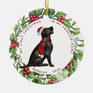 Dog First Christmas Pet Black Labrador Holiday  Ceramic Ornament
