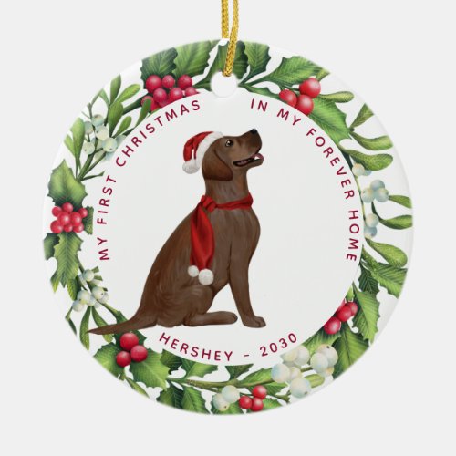 Dog First Christmas Pet Chocolate Labrador Holiday Ceramic Ornament