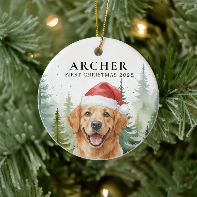 Dog First Christmas Pet Puppy Photo Personalized  Ceramic Ornament (Tree)