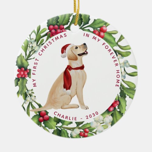 Dog First Christmas Pet Yellow Labrador Holiday Ceramic Ornament