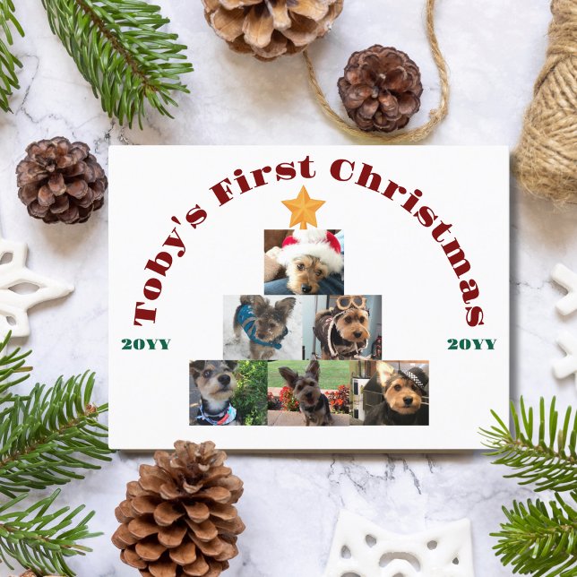 Dog First Christmas Photo Tree, Pet, Personalized Holiday Postcard (Creator Uploaded)