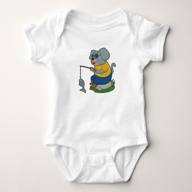 Dog Fishing Fisher Finshing rod Baby Bodysuit (Front)