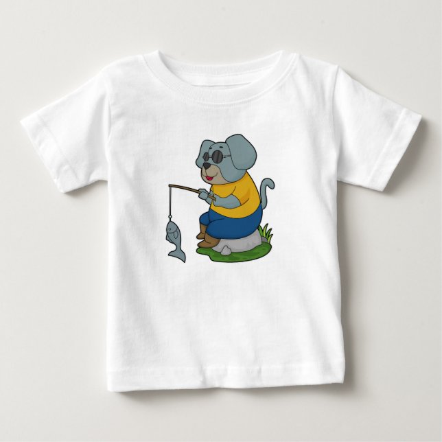 Dog Fishing Fisher Finshing rod Baby T-Shirt (Front)