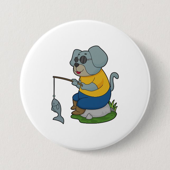 Dog Fishing Fisher Finshing rod Button (Front)