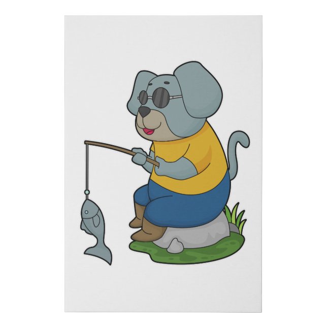 Dog Fishing Fisher Finshing rod Faux Canvas Print (Front)