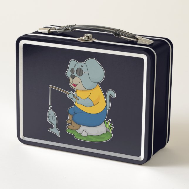 Dog Fishing Fisher Finshing rod Metal Lunch Box (Front)