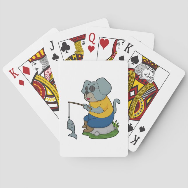 Dog Fishing Fisher Finshing rod Poker Cards (Back)