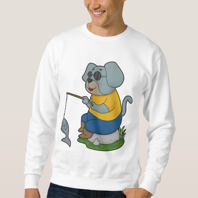 Dog Fishing Fisher Finshing rod Sweatshirt (Front)