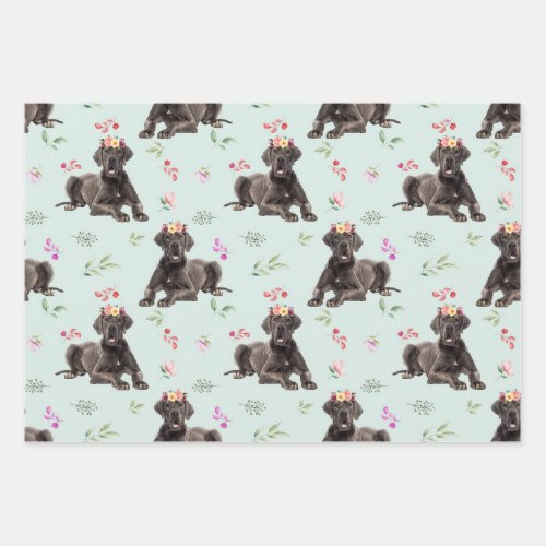 Dog Floral Great Dane Pattern Dog Fan Gift Wrapping Paper Sheets