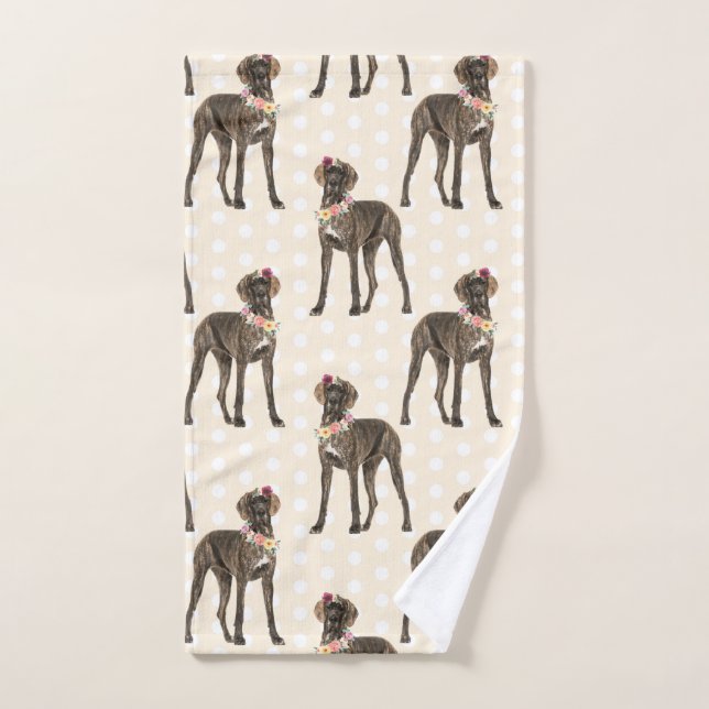 Dog Floral Great Dane Pattern, Dog Lover Hand Towel (Hand Towel)