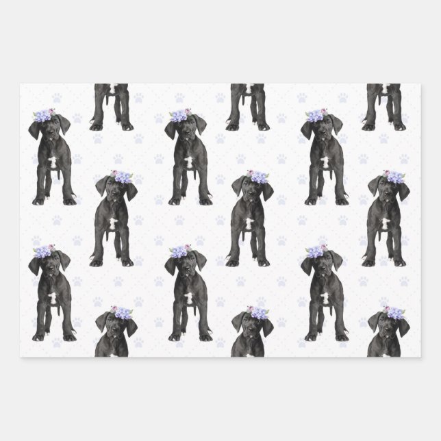Dog Floral, Great Dane Pattern, Dog Mom, Dog Dad Wrapping Paper Sheets (Front)