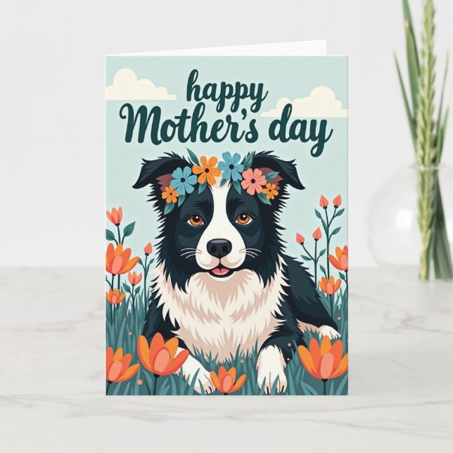 Dog Floral Mothers Day Best Wishes Card (Front)