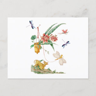 Dog Flowers and Dragonflies Postcard