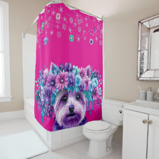 Dog flowers shower curtain