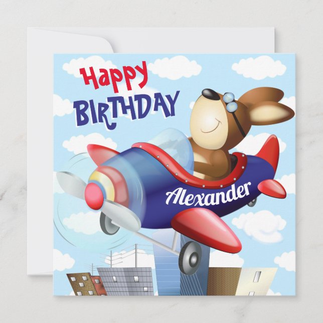 Dog Flying Airplane Birthday Card (Front)