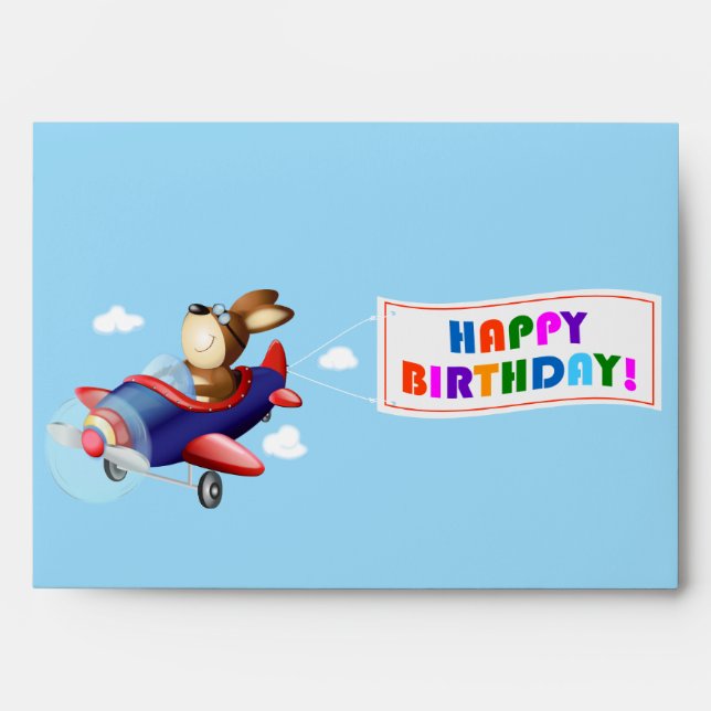 Dog Flying Airplane Birthday Envelope (Front)