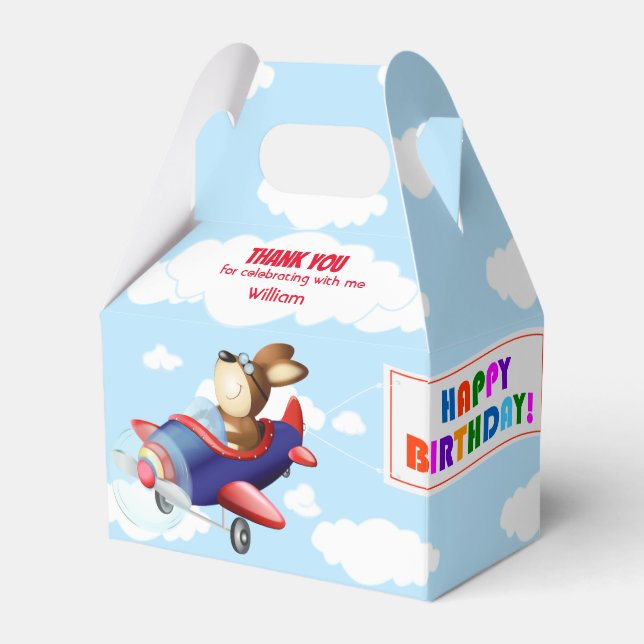 Dog Flying Airplane Birthday Party Favor Boxes (Front Side)