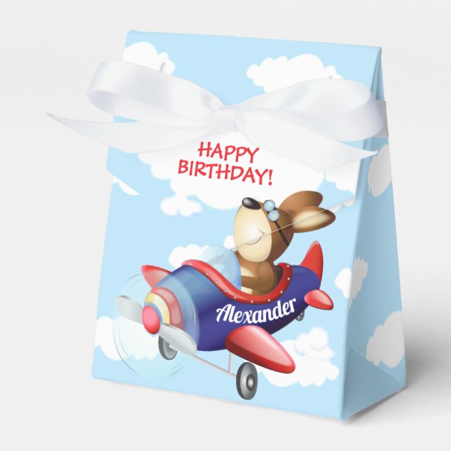 Dog Flying Airplane | Birthday Party Favor Boxes (Front Side)