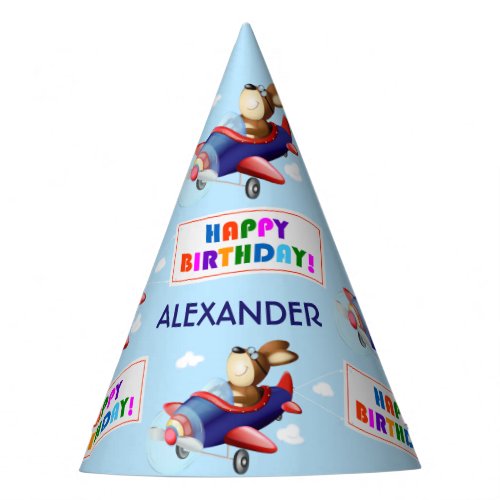 Dog Flying Airplane Birthday Party Hat