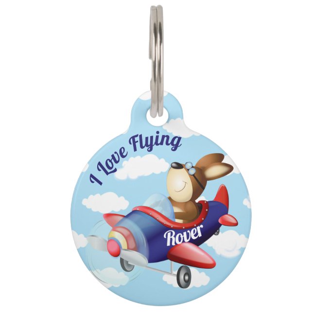 Dog Flying Airplane Pet ID Tag (Front)