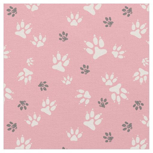  Dog footprints on a pink background Fabric