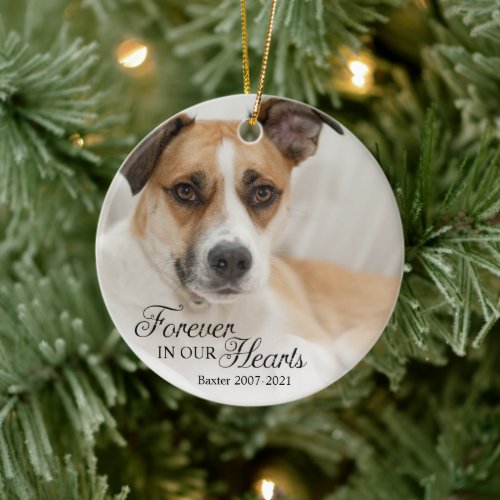 Dog Forever In Our Hearts Photo Ceramic Ornament