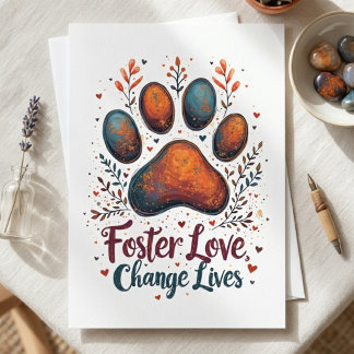 Dog Foster Thank You Artistic Paw Print Card