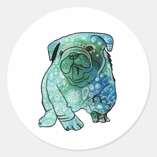Dog French Bulldog Round Sticker, Glossy Classic Round Sticker (Front)
