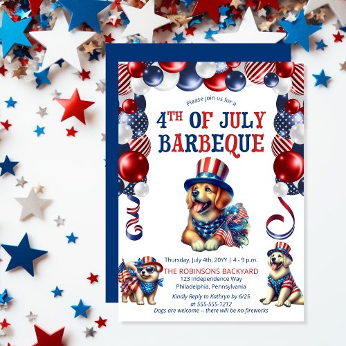 Dog Friendly No Fireworks 4th of July BBQ Party Invitation