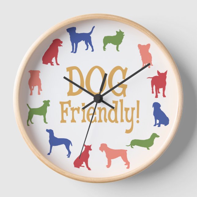 Dog Friendly with different breeds in colors Wall Clock (Front)